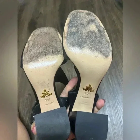 Prada Perforated T-Strap Sandal, Nero‎ Sz 40.5 US 10.5 - Picture 8 of 14